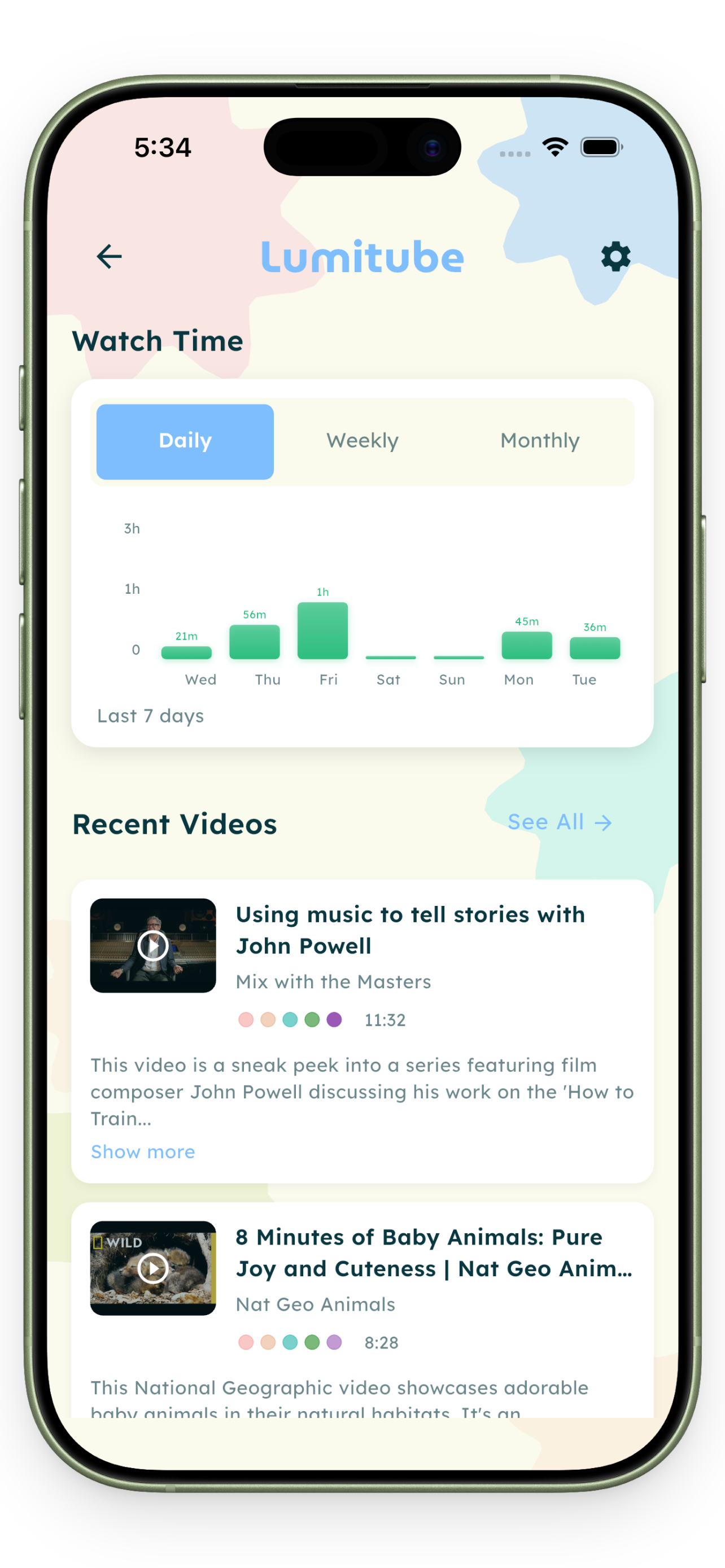 LumiTube App Screenshot - Filter Controls