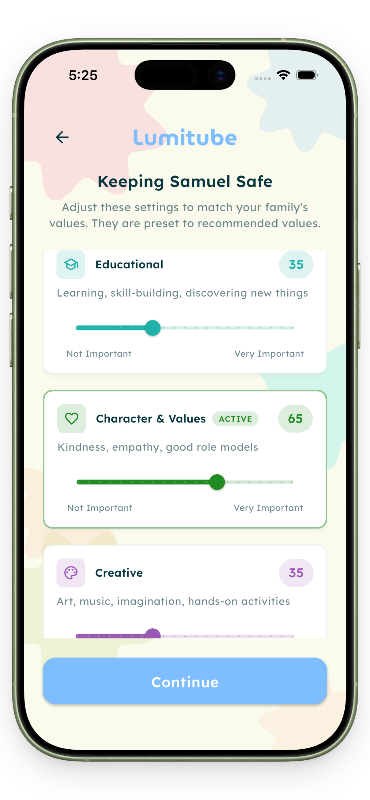 LumiTube App Screenshot - Parent Dashboard