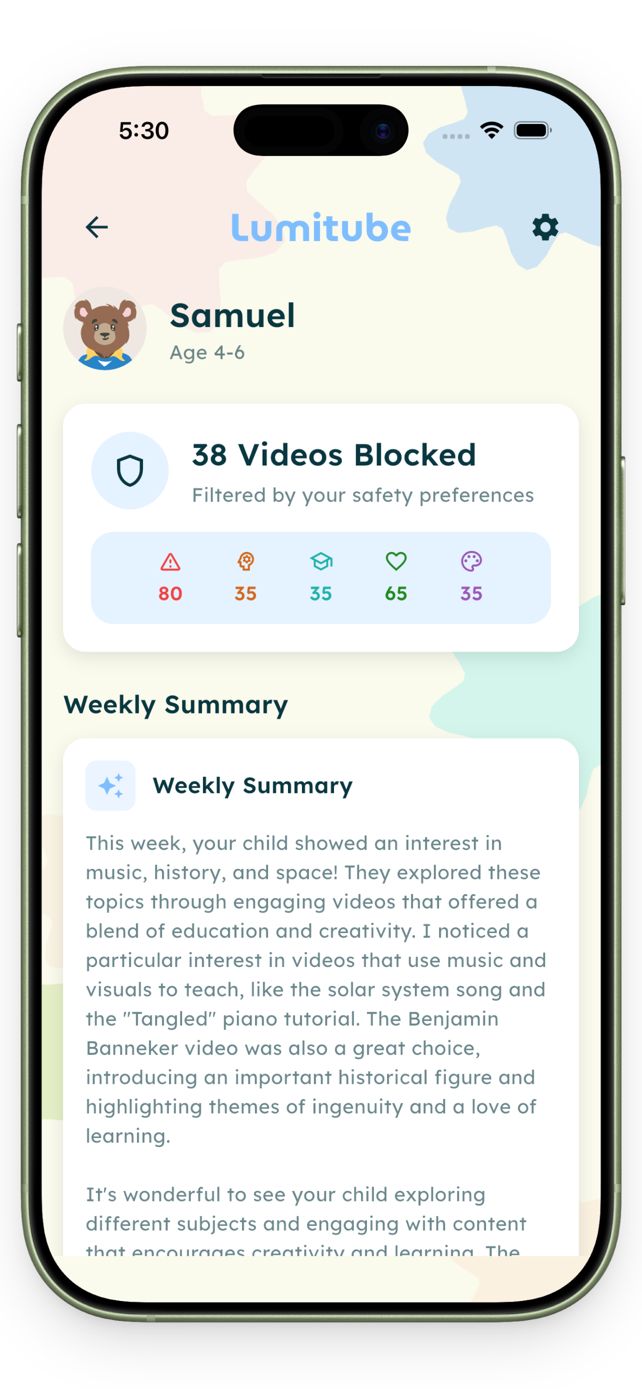 LumiTube App Screenshot - Screen Time