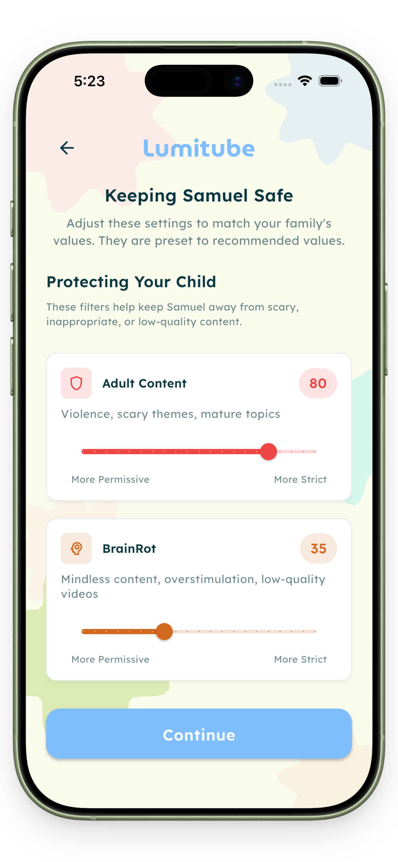 LumiTube App Screenshot - Profile Selection